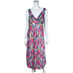 Vintage 1970s Mod Floral Print Nightie Bright Colour Nightgown Size Medium - VFG