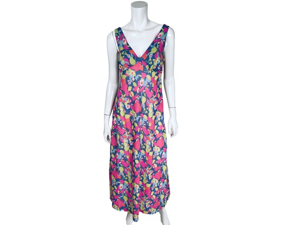 Vintage 1970s Mod Floral Print Nightie Bright Col… - image 1