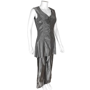 Vintage 1960s Pantsuit Shiny Grey Mini Dress & Pants Pretty Talk Montreal Size M