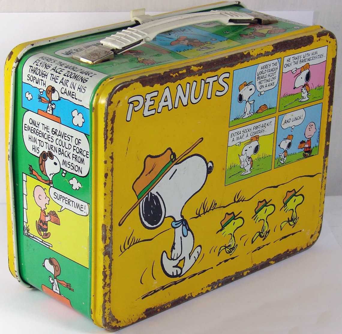 Vintage 1960s Peanuts Metal Lunch Box // Snoopy Scoutmaster & Etsy
