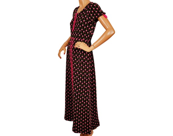 Vintage 1970s Black Knit Maxi Dress - Pink Tulip … - image 3