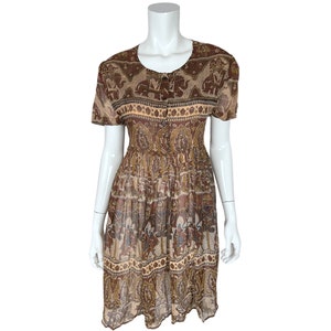 Vintage 1970s indisches Gaze Baumwoll Kleid Elefanten Druck NOS - VFG