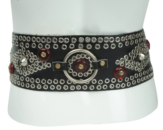 Vintage Belt Black Suede Jewled Studded Wide Belt Studded Medium