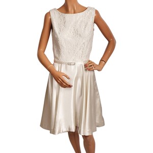 1960s White Lace and Satin Party Dress Size M - VFG