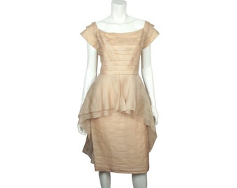 Vintage 1950s Cocktail Dress Beige Silk Organza Size Small - VFG