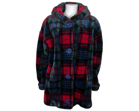Vintage 1980s Donnybrook Faux Fur Coat Plaid Pattern Size M - Etsy