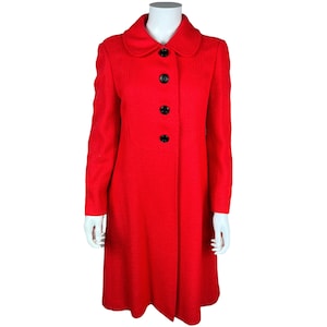 Vintage 1970s Spring Coat Bright Red Orange Acrylic Ladies Sz M