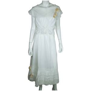 Antique Edwardian White Cotton Petticoat & Chemise Set w Lace Trim Size M / L - VFG