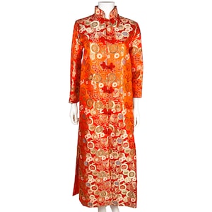 Vintage Japanese Silk Brocade Dressing Gown Robe w Metallic Gold Ladies Size S - VFG