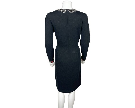 Vintage 1950s Beaded Black Wool Knit Dress Size L - image 3