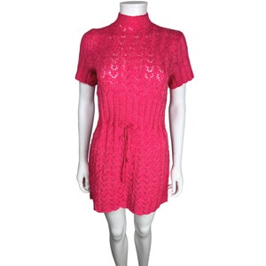 Vintage 1960s Knit Mini Dress Pink Size M - VFG