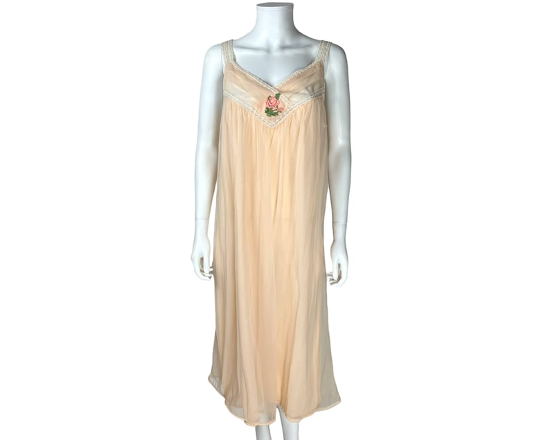Vintage 1960s Negligee Nylon Peignoir Set Nightie & Robe Peach Size M VFG image 3