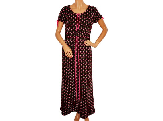 Vintage 1970s Black Knit Maxi Dress - Pink Tulip … - image 1