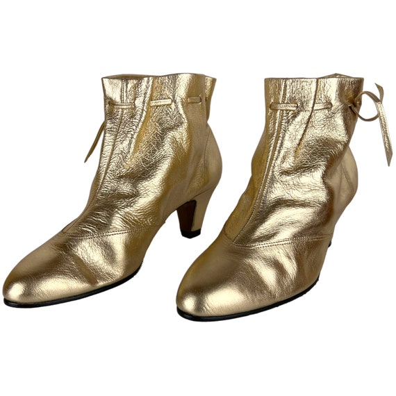 Vintage Unused 1960s Ankle Boots Gold Leather Boo… - image 2