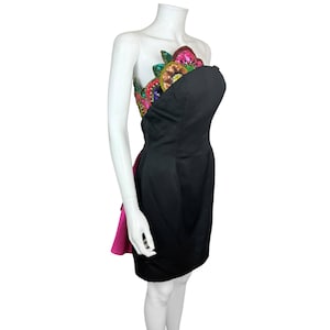 Vintage 1980s Bob Mackie Strapless Black Cocktail Dress with Beaded & Sequinned Bodice – Size 10