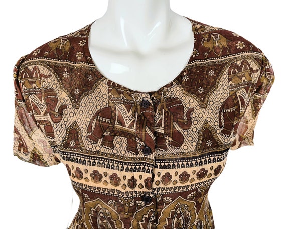 Vintage 1970s Indian Gauze Cotton Dress Elephant … - image 6