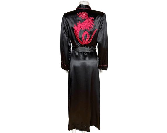Vintage 1940s-50s Black Satin Robe with Embroidered D… - Gem