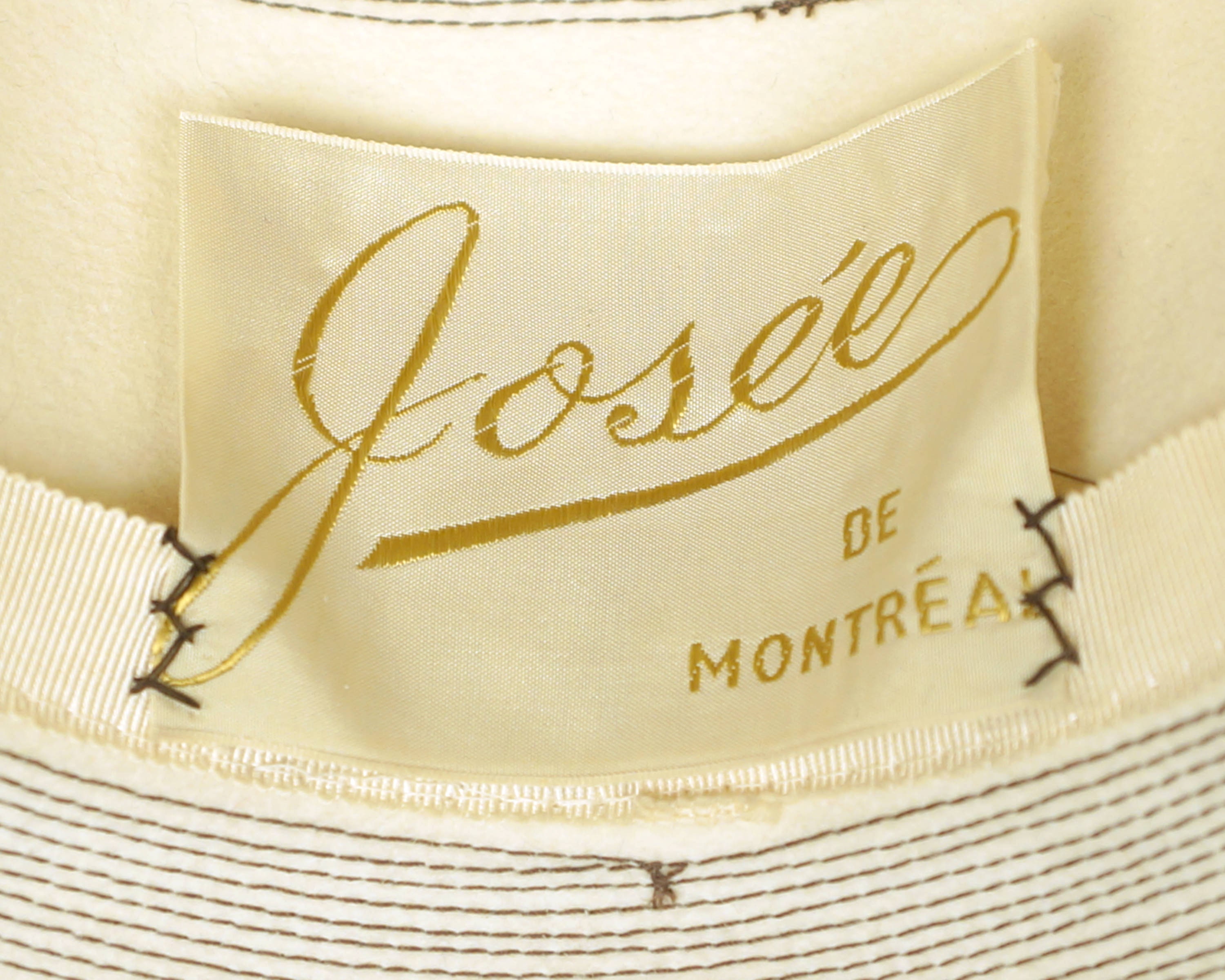 Vintage 1960s Bucket Hat with High Crown Off White Felt Josee Montreal Size M - VFG