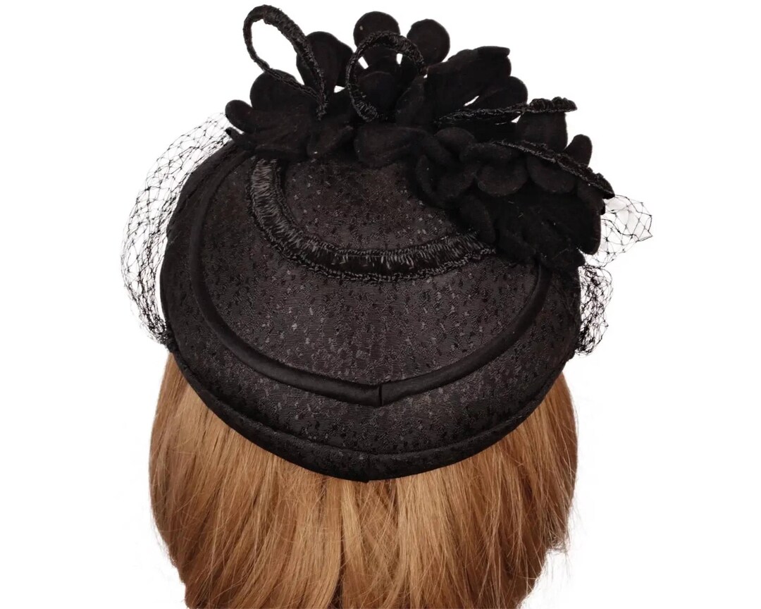 Vintage 1950s Cocktail Hat Black Silk W Felt Flowers - Etsy