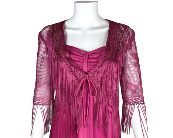 Vintage 1970s Pink Polyester Dress with Lace Jack… - image 8