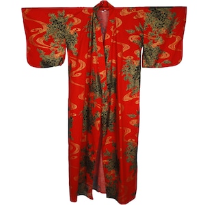 Vintage 60s Unused Japanese Cotton Kimono Robe Ladies Size L - VFG