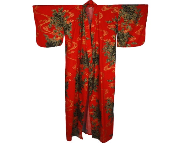 Vintage 60s Unused Japanese Cotton Kimono Robe La… - image 1