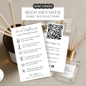 Reed Diffuser Care Instructions, Home Oil Fragrance Scent, Packaging Box Insert Card, Business Thank You QR Code EDITABLE Canva Template 001