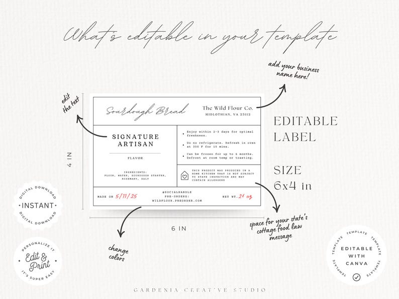 BUNDLE Cottage Food Label, 6x4 Sticker, For Sourdough Bread Box, Cookie Bag, Home Bakery With Ingredients, QR, Canva EDITABLE Template 001 bild 15