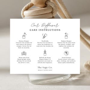 Car Reed Diffuser Care Card Instructions For Small Business, Thank You Insert Tag With QR Code, Essential Oil, EDITABLE Canva Template 001