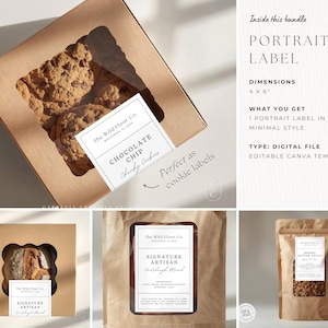 May include: A collection of food packaging labels with the text "The Wild Flour Co." and product descriptions. The labels are on boxes and bags containing cookies, bread, and granola. The labels are 4 x 6 inches and are a digital file.