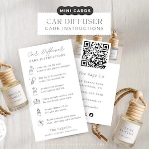 Car Diffuser Mini Care Card, Air Freshener Instructions Guide, Thank You Insert With QR Code, Digital Download, EDITABLE Canva Template 001