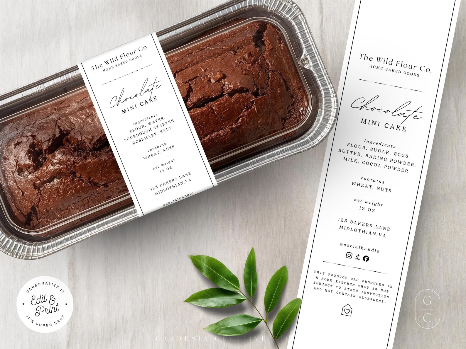 Mini Cake Tin Label EDITABLE Template, Mini Loaf Sticker, Cottage Food ...