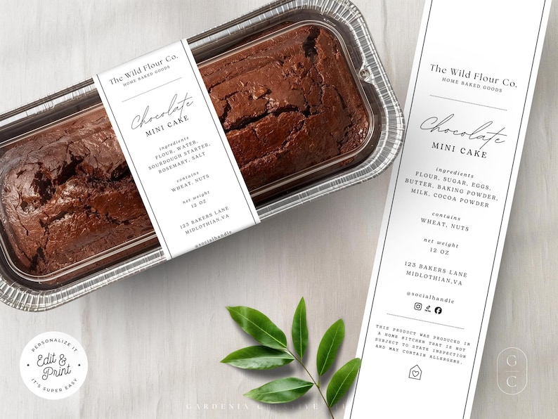 Mini Cake Tin Label EDITABLE Template, Mini Loaf Sticker, Cottage Food ...