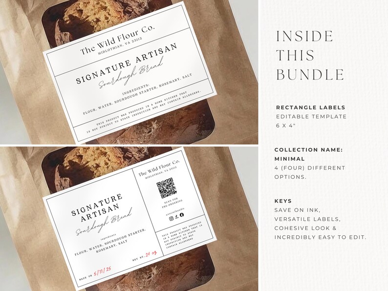 BUNDLE Cottage Food Label, 6x4 Sticker, For Sourdough Bread Box, Cookie Bag, Home Bakery With Ingredients, QR, Canva EDITABLE Template 001 bild 6