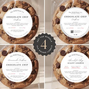 May include: Four individually wrapped chocolate chip cookies. Each cookie has a white label with text that reads "Chocolate Chip Cookies" and "The Wild Flour Co." The cookies are packaged in clear plastic.