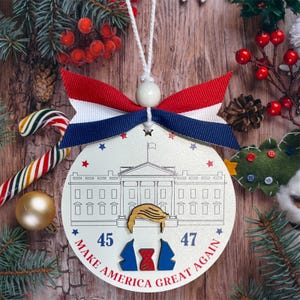 Trump Presidential Christmas Ornament, Patriotic Ribbon, MAGA Gift