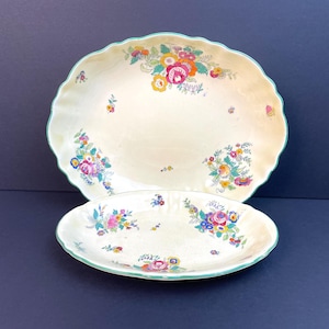 2 Vintage Mason’s Patent Ironstone Minuet Pattern Serving Dishes England Floral