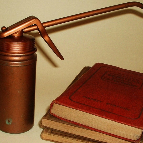 K P Mfg. Vintage Copper Pump Oil Can with long spout