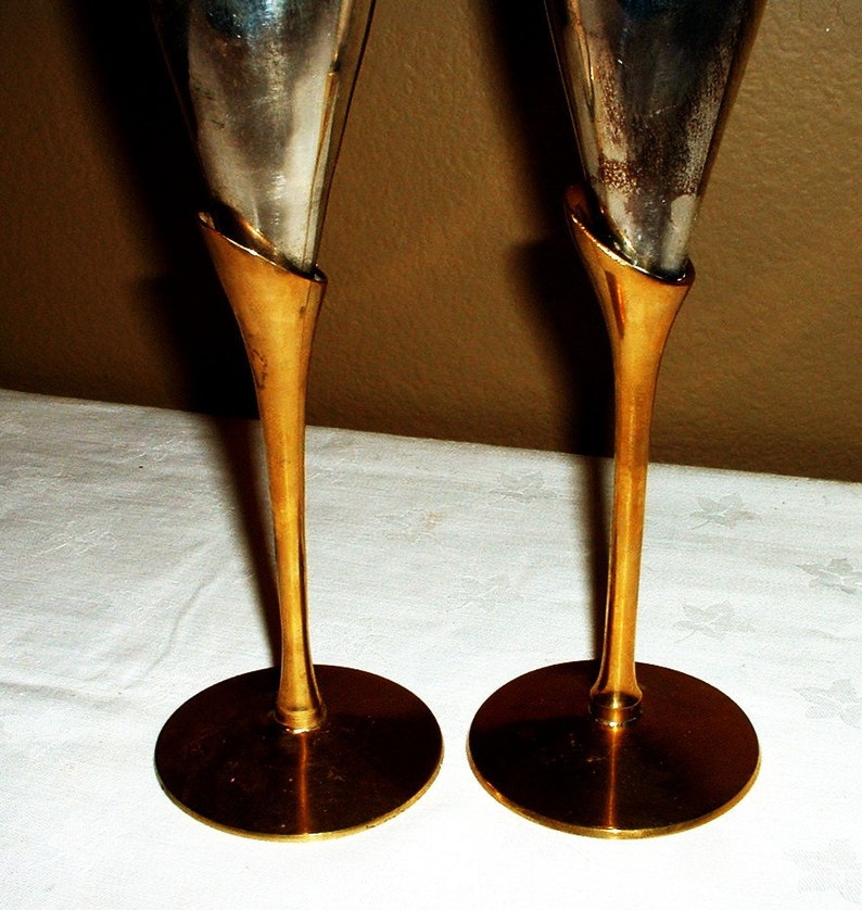 Set of 2 Beautiful Silver and Brass Champagne Flutes Wine Etsy