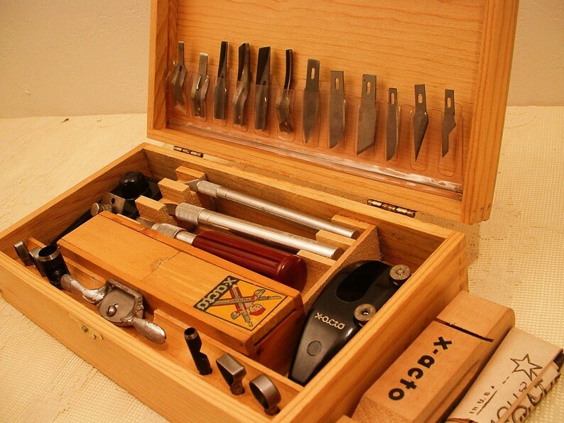 Vintage X Acto Knife Tool Set in Dovetail Wood Box Etsy