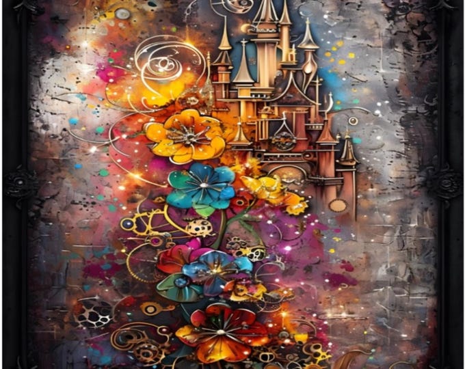 Steampunk Castle Paint by Numbers Kit: Mechanical Flowers, Framed Art or Frameless