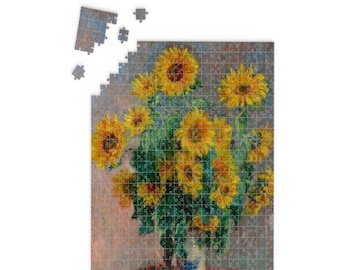 Claude Monet Sunflowers Puzzle: Oak Wood Jigsaw, Vintage Art