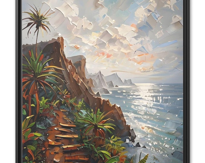 Modern Abstract Oil Painting of The Kalalau Trail in Hawaii, Vibrant Canvas Print for Home Decor, Nature Inspired Wall Art