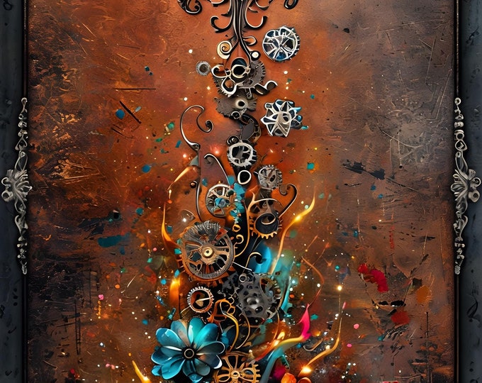 Diamond Painting, Flowers, Steampunk, Copper And Mechanical Design, Diamond Paintings, DIY, 16”x20”, Diamond Art, 2 Designs, Customized