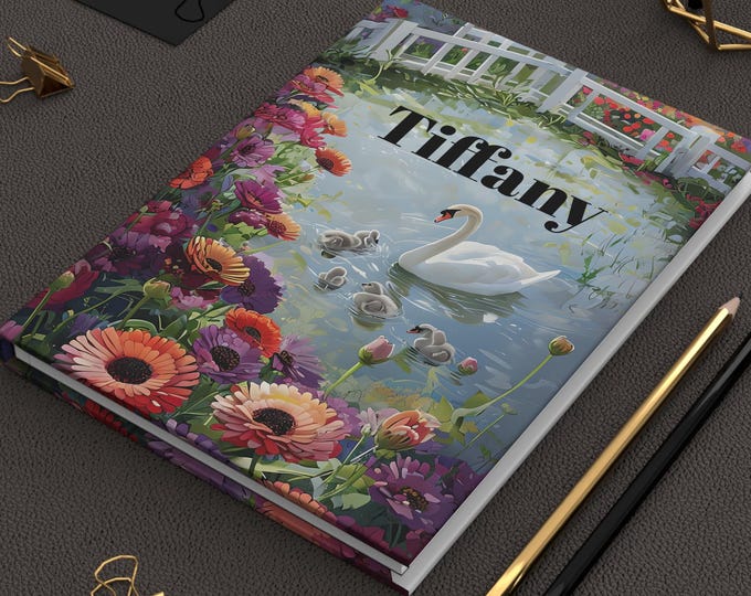Elegant Floral Swan Hardcover Journal, Optional Personalized Journal for Nature Lovers, Gift for Writers, Wanderlust Journal, Spring Vibes