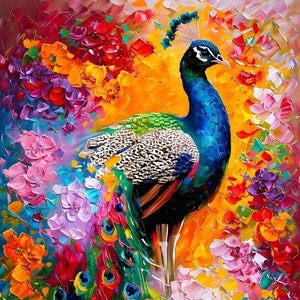 Peacock Paint by Numbers Kit: Abstract Colorful Painting (16x20, Framed)