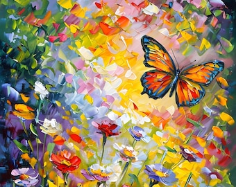 Diamond Painting, Butterfly, Wildflowers, Vibrant, DIY, Diamond Painting with Frame, Framed Canvas, 20"x28” or 16”x20”, Diamond Art, Gift