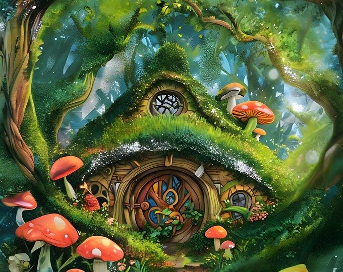 Paint by Numbers, Hobbit House, Paint by Number Kit for Adults, Painting of a House in the Woods, Colorful Painting, Includes Everything!