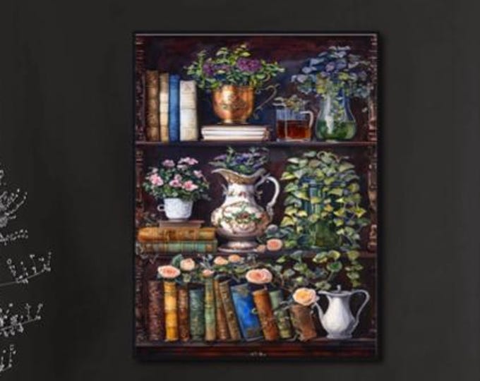 Bookshelf Plants Diamond Art Kit: DIY Home Decor (12x16, 16x20, 20x28, No Frame)