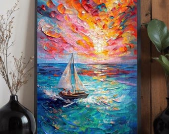 Boat in The Sea Wooden Jigsaw Puzzle: 500 or 1000 Pieces